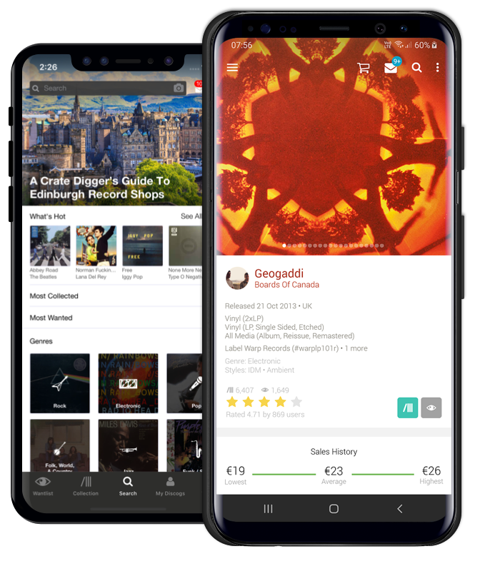 Phone with the Discogs app